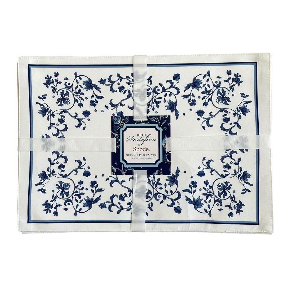 Blue Portofino by Spode Set of 4 Placemats 13x19 Blue & White Spring Floral NEW